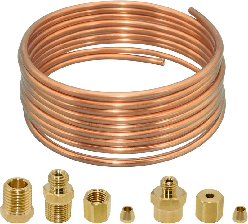 Ebrmeiwo 72'' Oil Pressure Gauge Tubing Kit, Set of Copper Tube and Threaded Parts, Universal Fit - Image 1